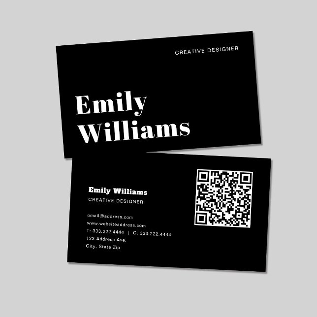Black & White Elegant Modern Minimal | QR Code Business Card (Creator Uploaded)