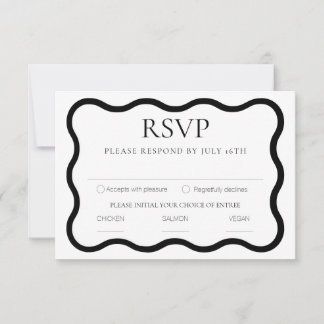 Black & White Elegant Modern Minimal Wavy Frame RSVP Card
