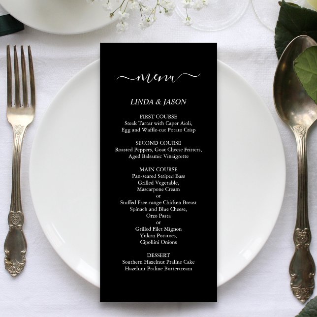 Black & White Elegant Modern Minimalist Wedding Menu (Creator Uploaded)