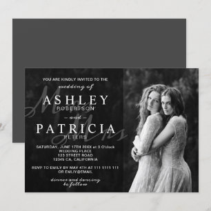 black white elegant modern photo chic wedding invitation