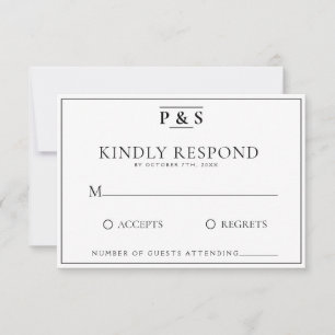 Black & White Elegant Monogram Chic Wedding  RSVP Card