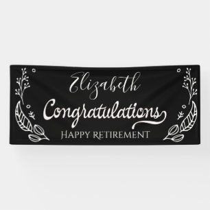 Black White  Elegant  Monogram Happy Retirement Banner