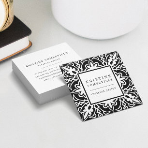 Black & White Elegant Moroccan Style Square Business Card