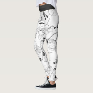 Black & white elegant orchid floral modern leggings