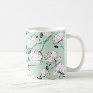 Black & white elegant orchid floral modern mint coffee mug