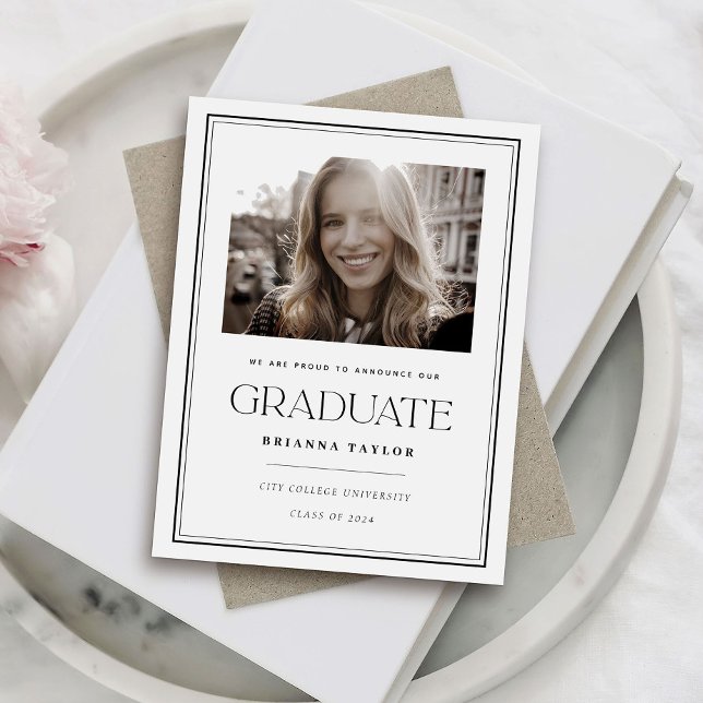 Black White Elegant Photo Graduation Announcement Postcard (Creator Uploaded)