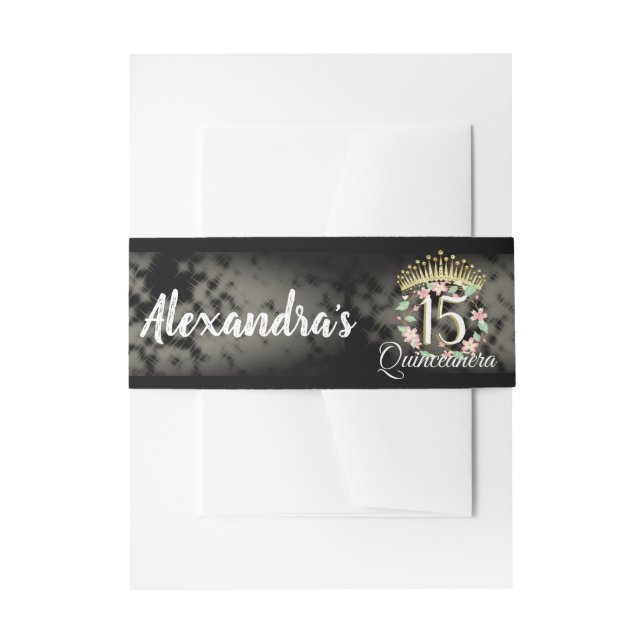 Black White Elegant Quinceanera Celebration Invitation Belly Band (Front Example)