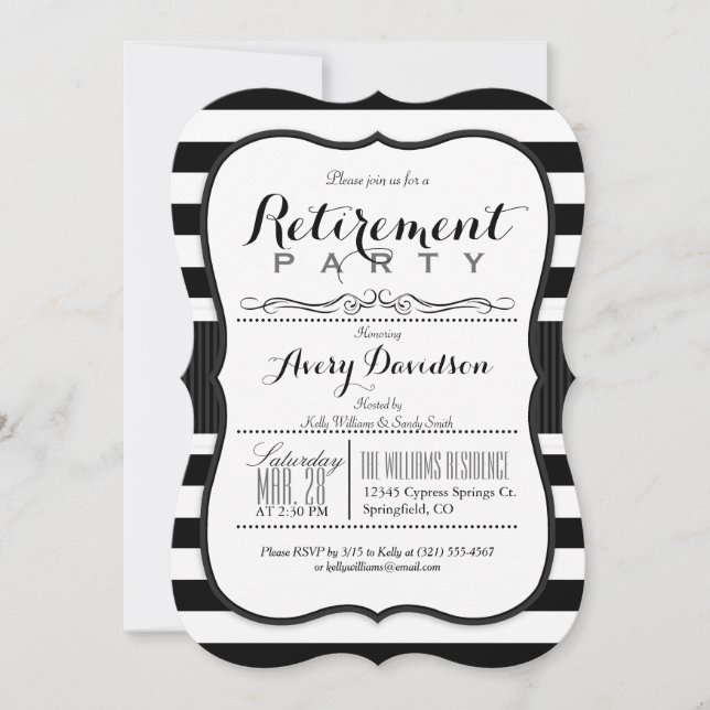 Black & White; Elegant Retirement Party Invitation (Front)