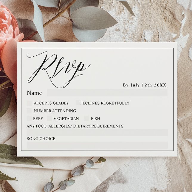 Black white elegant script chic rsvp wedding invitation (Black white elegant script chic rsvp wedding invitation)