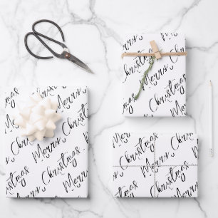 Black White Elegant Script Merry Christmas Wrapping Paper Sheet