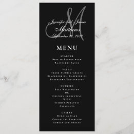 Black White Elegant Script Monogram Wedding Menu