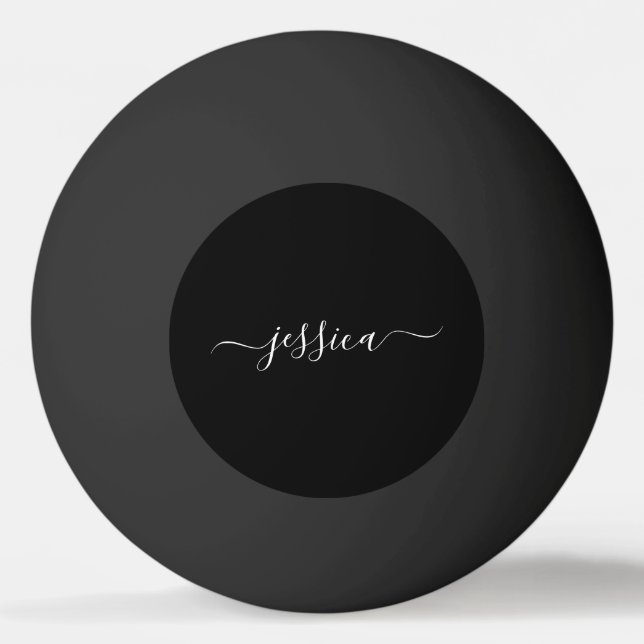 Black white elegant script name ping pong ball (Front)