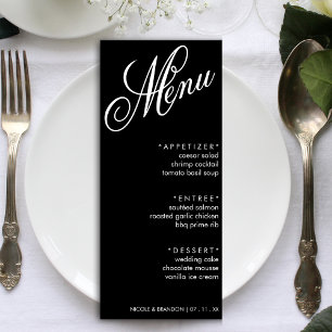 Black & White Elegant Script Wedding Reception Menu