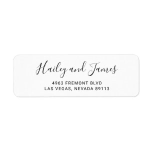 Black White Elegant Script Wedding Return Address