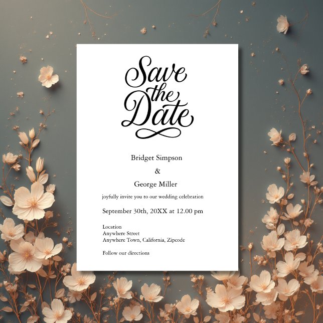 black white Elegant Script Wedding safe the date  Invitation (Creator Uploaded)