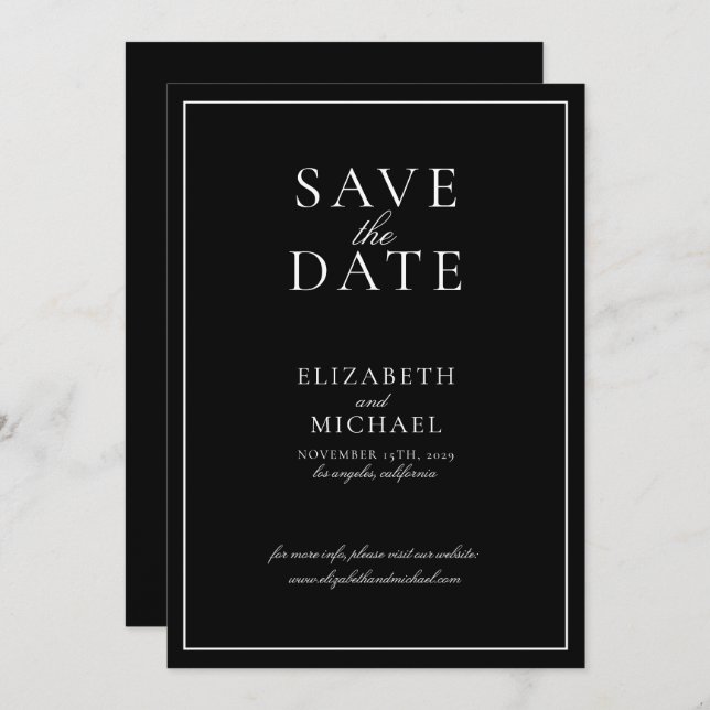 Black & White Elegant Script Wedding Save the Date Invitation (Front/Back)