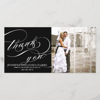 Black White Elegant Script Wedding Thank You Card