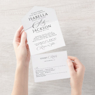 Black & White Elegant Seal & Send Wedding All In One Invitation