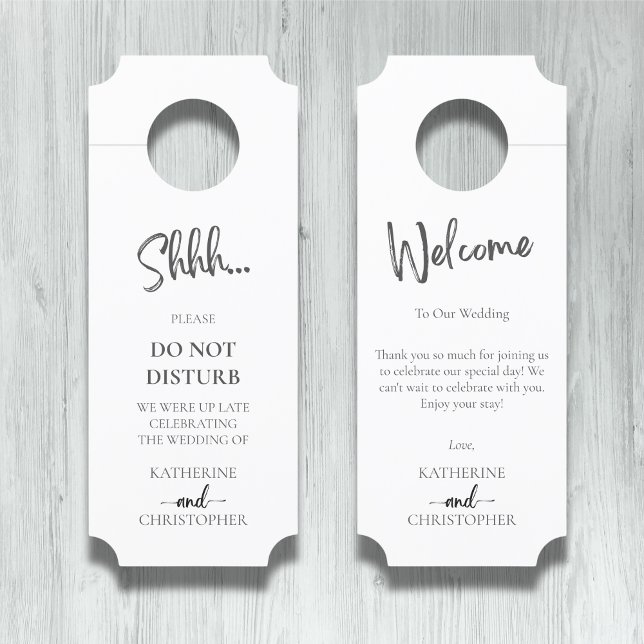 Black White Elegant Shhh Do Not Disturb Wedding Door Hanger (Black and White Elegant Shhh Do Not Disturb Wedding Welcome Door Hanger with Ticket Corners.)