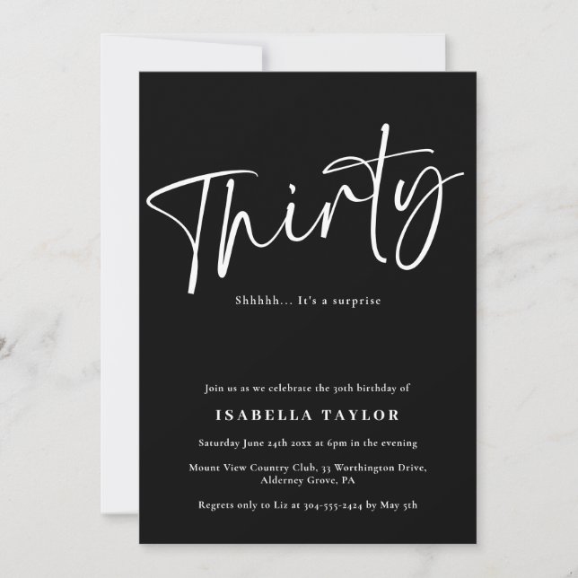 Black White Elegant Simple 30th Birthday Invitation (Front)