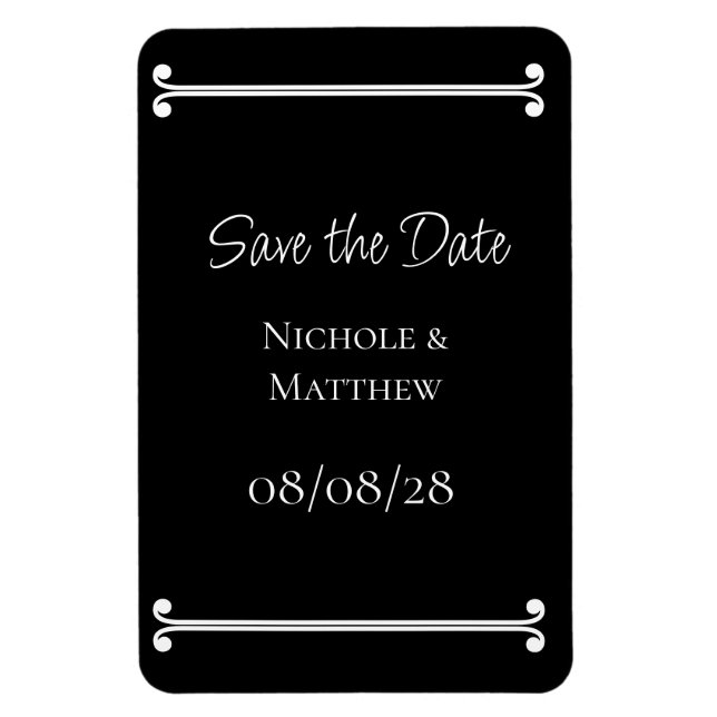 Black & White Elegant Simple Save The Date Magnet (Vertical)