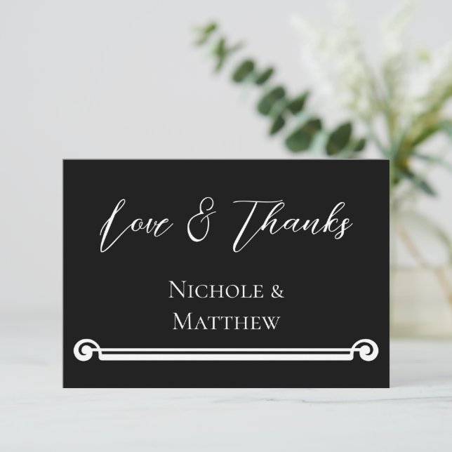 Black & White Elegant Simple Wedding Thank You Card (Standing Front)