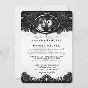Black White Elegant Skeletons-Together-RECEPTION I Invitation