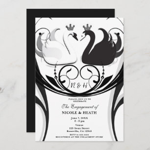 Black & White Elegant Swan Princess Engagement  Invitation