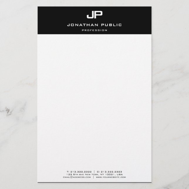 Black White Elegant Template Personalised Modern Stationery (Front)