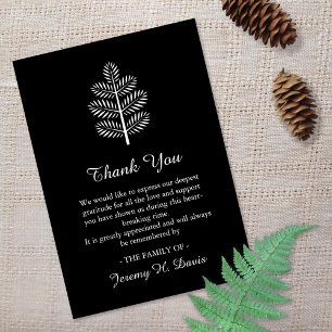 Black White Elegant Tropical Tree Branch Botanical Thank You Card