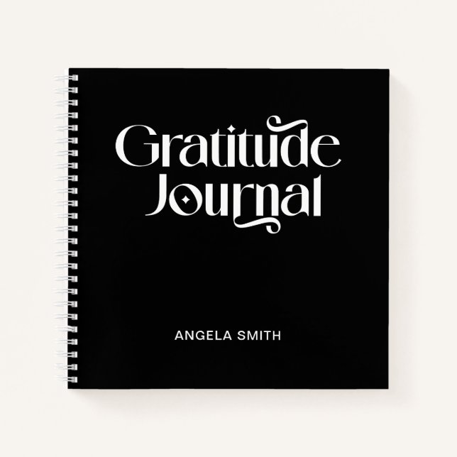 Black White Elegant Typography Gratitude Journal (Front)