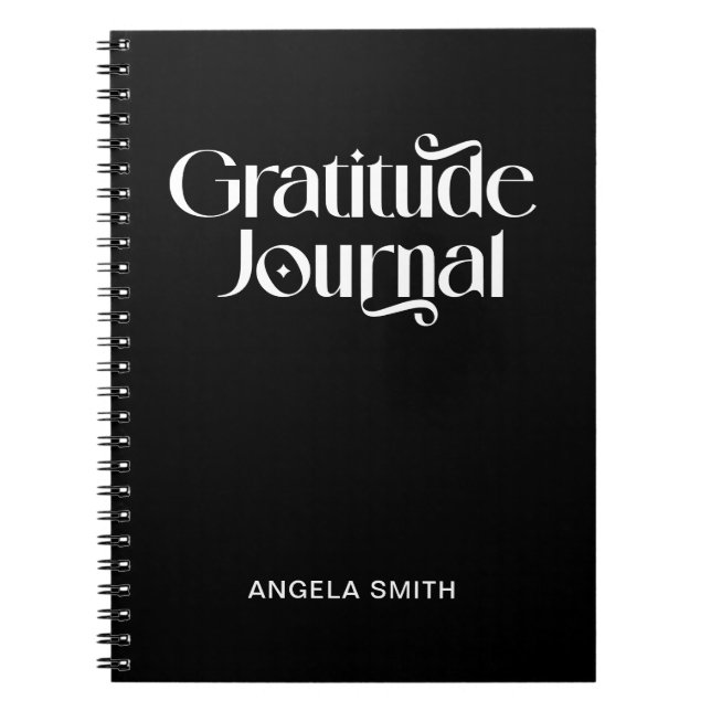 Black White Elegant Typography Gratitude Journal (Front)