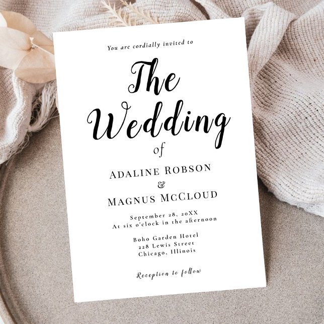 Black White Elegant Typography Script Wedding Invitation (Creator Uploaded)