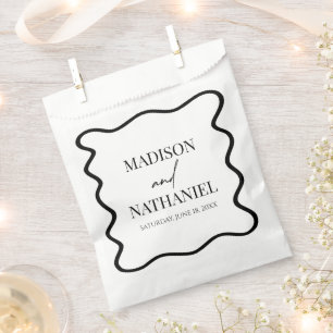 Black White Elegant Wavy Border Wedding Favour Bags