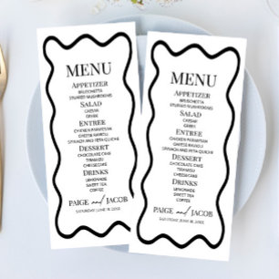 Black White Elegant Wavy Border Wedding Food Menu