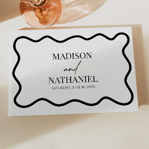 Black White Elegant Wavy Border Wedding Guest Book