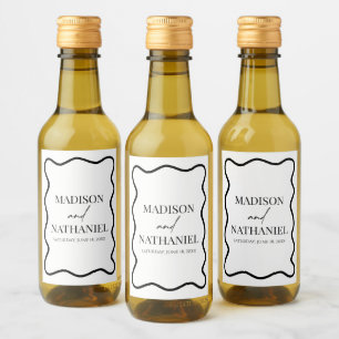 Black White Elegant Wavy Border Wedding Wine Label