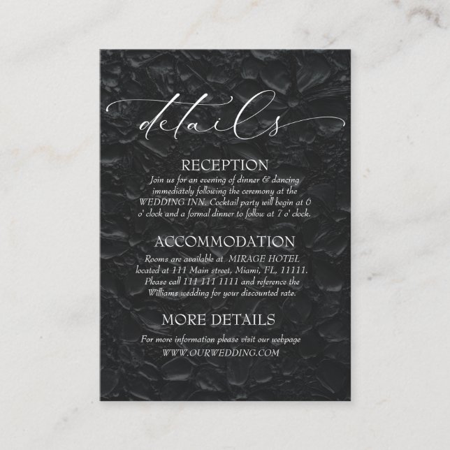 Black & White Elegant Wedding Details  Enclosure Card (Front)