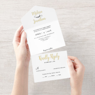 Black White Elegant Wedding Gold Foil All In One Invitation