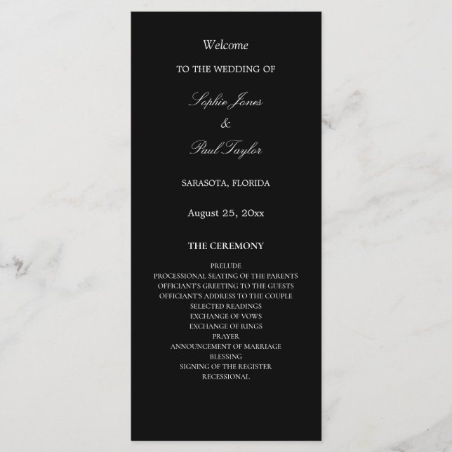 Black White Elegant Wedding Program (Front)
