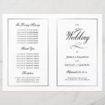 Black & White Elegant Wedding Program Template<br><div class="desc">This program is an 8.5 x 11 page that requires you to fold it to assemble. The line border fades at the corner and this is intentional to match the script style. Classic understated black and white wedding program with a modern touch featuring the elegant script of the word "Wedding"...</div>