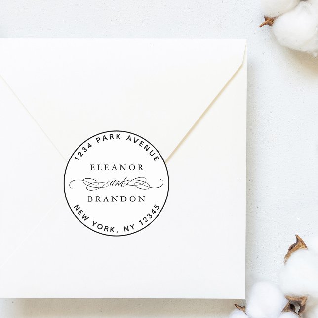 Black & White Elegant Wedding Return Address Classic Round Sticker (Creator Uploaded)