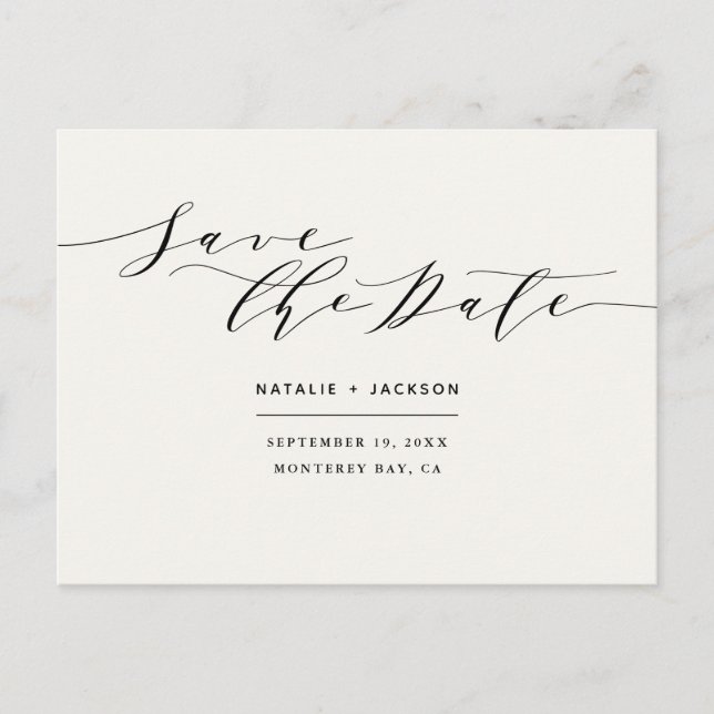 Black + white elegant wedding save the date postcard (Front)