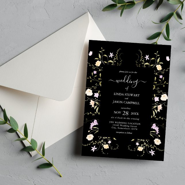 Black & White Elegant Wildflowers Floral Wedding Invitation (Creator Uploaded)