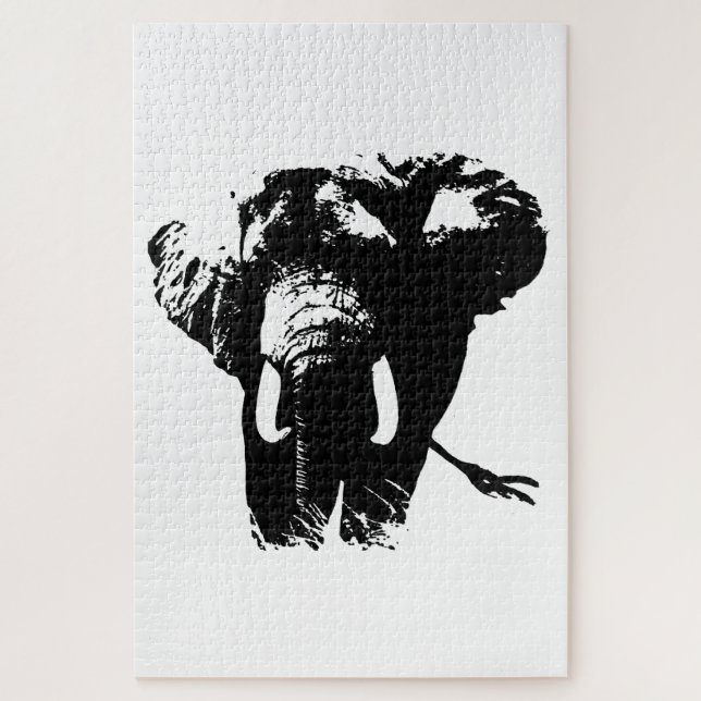 Black White Elephant Animal Illustration Painting Jigsaw Puzzle (Vertical)