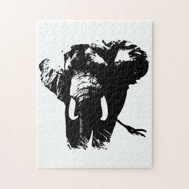 Black White Elephant Animal Illustration Painting Jigsaw Puzzle (Vertical)