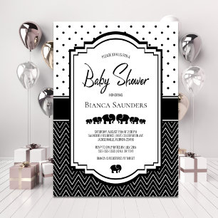 Black White Elephant Baby Shower Invitation