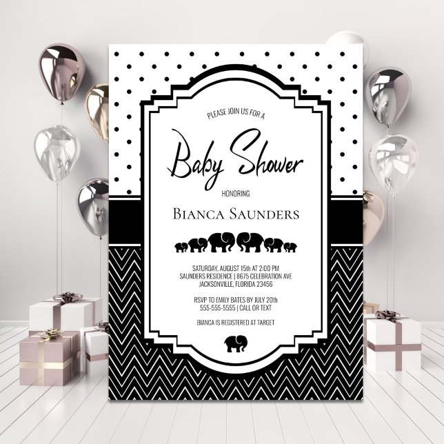 Black White Elephant Baby Shower Invitation (Creator Uploaded)