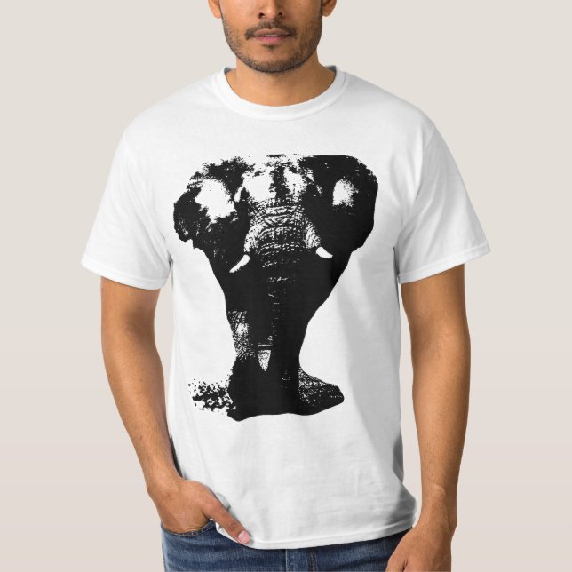 Black & White Elephant Pop Art Design T-Shirt (Front)
