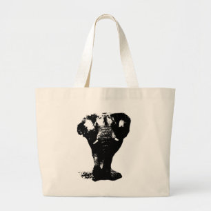 Black & White Elephant Pop Art Large Tote Bag